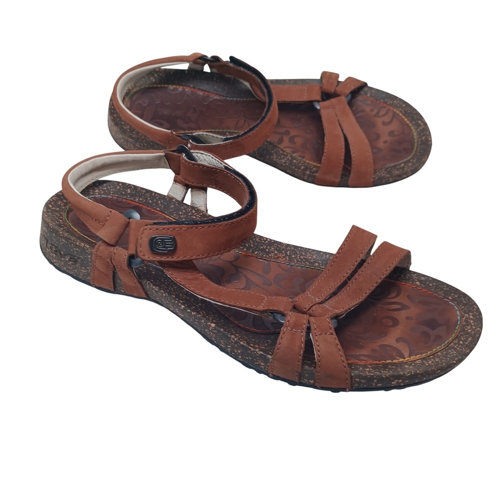 Teva Kayenta Brown Leather Strappy Sandals Womens 10 6510 Cork Midsole Boho
